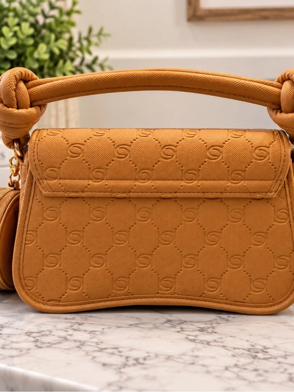 Bebe Monogram Embossed Faux Leather Shoulder Bag Crossbody Purse With Coin Pouch